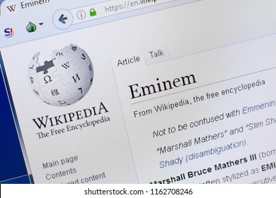 Ryazan, Russia - August 19, 2018: Wikipedia Page About Eminem On The Display Of PC.