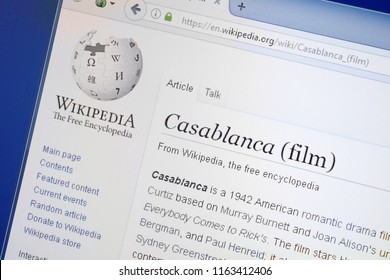 Ryazan, Russia - August 19, 2018: Wikipedia Page About Casablanca Film On The Display Of PC.