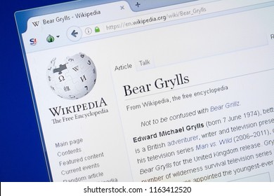 Ryazan, Russia - August 19, 2018: Wikipedia Page About Bear Grylls On The Display Of PC.