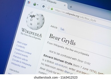 Ryazan, Russia - August 19, 2018: Wikipedia Page About Bear Grylls On The Display Of PC.