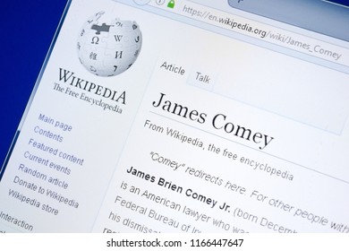 Ryazan, Russia - August 28, 2018: Wikipedia Page About James Comey On The Display Of PC.