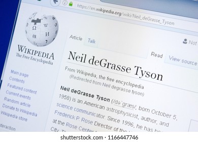 Ryazan, Russia - August 28, 2018: Wikipedia Page About Neil DeGrasse Tyson On The Display Of PC.