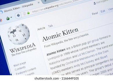 Ryazan, Russia - August 28, 2018: Wikipedia Page About Atomic Kitten On The Display Of PC.