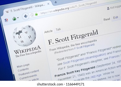 Ryazan, Russia - August 28, 2018: Wikipedia Page About F.Scott Fitzgerald On The Display Of PC.