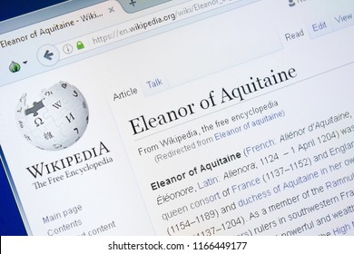 Ryazan, Russia - August 28, 2018: Wikipedia Page About Eleanor Of Aquitaine On The Display Of PC.