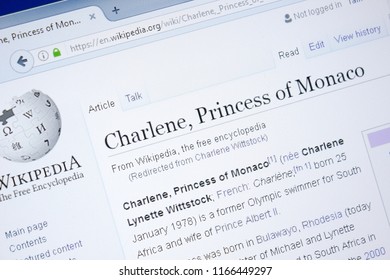 Ryazan, Russia - August 28, 2018: Wikipedia Page About Charlene Princess Of Monaco On The Display Of PC.