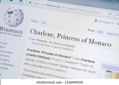 Ryazan, Russia - August 28, 2018: Wikipedia Page About Charlene Princess Of Monaco On The Display Of PC.