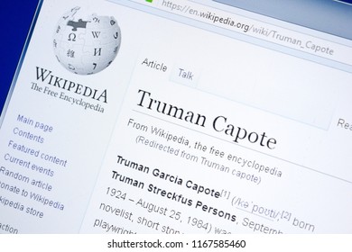 Ryazan, Russia - August 28, 2018: Wikipedia Page About Truman Capote On The Display Of PC.