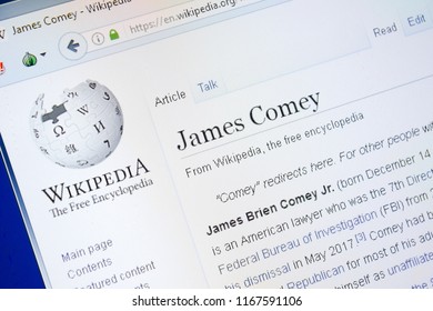 Ryazan, Russia - August 28, 2018: Wikipedia Page About James Comey On The Display Of PC.