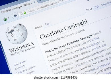 Ryazan, Russia - August 28, 2018: Wikipedia Page About Charlotte Casiraghi On The Display Of PC.