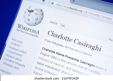 Ryazan, Russia - August 28, 2018: Wikipedia Page About Charlotte Casiraghi On The Display Of PC.