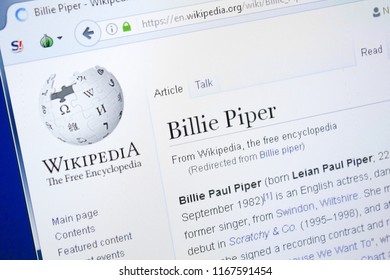 Ryazan, Russia - August 28, 2018: Wikipedia Page About Billie Piper On The Display Of PC.