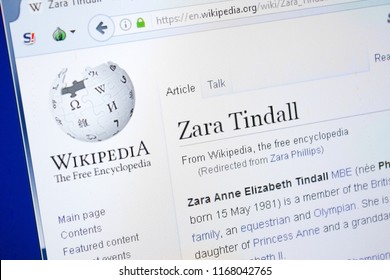 Ryazan, Russia - August 28, 2018: Wikipedia Page About Zara Tindall On The Display Of PC.