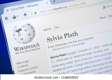 Ryazan, Russia - August 28, 2018: Wikipedia Page About Sylvia Plath On The Display Of PC.