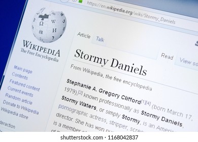 Ryazan, Russia - August 28, 2018: Wikipedia page about Stormy Daniels on the display of PC.