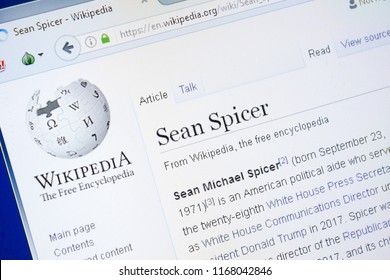 Ryazan, Russia - August 28, 2018: Wikipedia Page About Sean Spicer On The Display Of PC.