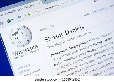 Ryazan, Russia - August 28, 2018: Wikipedia page about Stormy Daniels on the display of PC.
