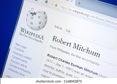 Ryazan, Russia - August 28, 2018: Wikipedia Page About Robert Mitchum On The Display Of PC.