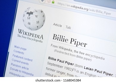 Ryazan, Russia - August 28, 2018: Wikipedia Page About Billie Piper On The Display Of PC.