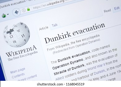 Ryazan, Russia - August 28, 2018: Wikipedia Page About Dunkirk Evacuation On The Display Of PC.