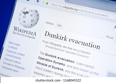 Ryazan, Russia - August 28, 2018: Wikipedia Page About Dunkirk Evacuation On The Display Of PC.