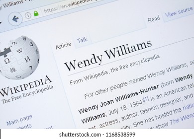 Ryazan, Russia - August 28, 2018: Wikipedia Page About Wendy Williams On The Display Of PC.