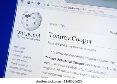 Ryazan, Russia - August 28, 2018: Wikipedia Page About Tommy Cooper On The Display Of PC.