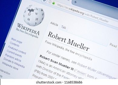 Ryazan, Russia - August 28, 2018: Wikipedia Page About Robert Mueller On The Display Of PC.