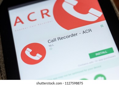 Ryazan, Russia - July 03, 2018: Call Recorder - ACR Mobile App On The Display Of Tablet PC.