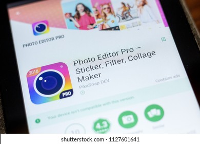Ryazan, Russia - July 03, 2018: Photo Editor Pro ? Sticker, Filter, Collage Maker mobile app on the display of tablet PC.