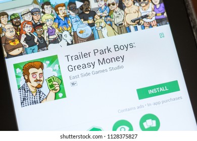 Ryazan, Russia - July 03, 2018: Trailer Park Boys: Greasy Money Mobile App On The Display Of Tablet PC.