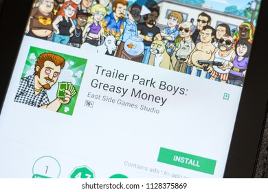 Ryazan, Russia - July 03, 2018: Trailer Park Boys: Greasy Money Mobile App On The Display Of Tablet PC.