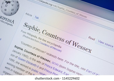 Ryazan, Russia - July 09, 2018: Page On Wikipedia About Sophie, Countess Of Wessex On The Display Of PC.