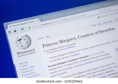 Ryazan, Russia - July 09, 2018: Page On Wikipedia About Princess Margaret, Countess Of Snowdon On The Display Of PC.