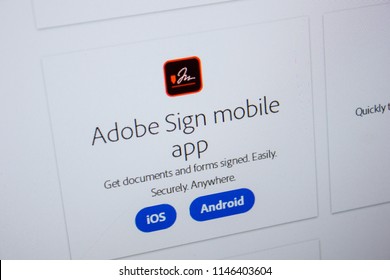 Ryazan, Russia - July 11, 2018: Adobe Sign Mobile App, Software Logo On The Official Website Of Adobe.