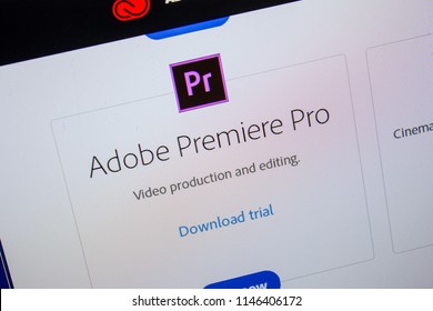 Ryazan, Russia - July 11, 2018: Adobe Premiere Pro, software logo on the official website of Adobe.