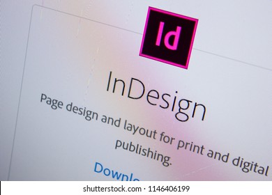 Ryazan, Russia - July 11, 2018: Adobe InDesign, software logo on the official website of Adobe.