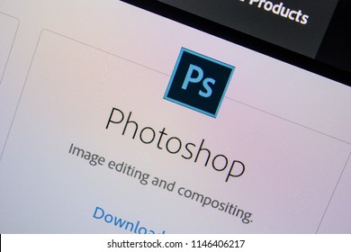 Ryazan, Russia - July 11, 2018: Adobe Photoshop, software logo on the official website of Adobe.