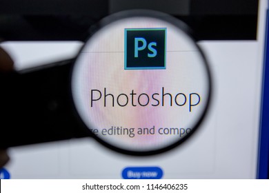 Ryazan, Russia - July 11, 2018: Adobe Photoshop, Software Logo On The Official Website Of Adobe.