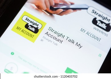 Ryazan, Russia - June 24, 2018: Straight Talk My Account Mobile App On The Display Of Tablet PC.