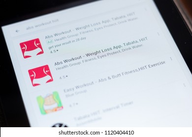 Ryazan, Russia - June 24, 2018: Abs Workout Weght Loss, Tabata, HIIT Icon On The List Of Mobile Apps.