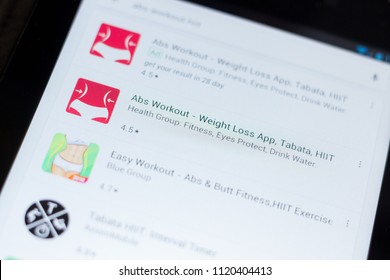 Ryazan, Russia - June 24, 2018: Abs Workout Weght Loss, Tabata, HIIT Icon On The List Of Mobile Apps.