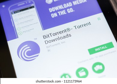 Ryazan, Russia - June 24, 2018: BitTorrent, Bit Torrent downloads mobile app on the display of tablet PC.