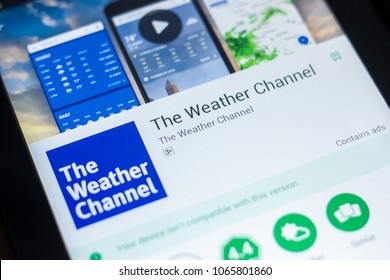 Ryazan, Russia - March 21, 2018 - The Weather Channel Mobile App On The Display Of Tablet PC.