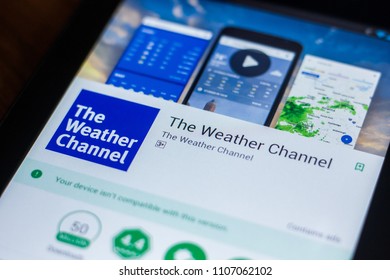 Ryazan, Russia - March 21, 2018 - The Weather Channel Mobile App On The Display Of Tablet PC.