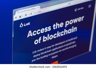 Ryazan, Russia - March 29, 2018 - Homepage of Lisk cryptocurrency on a PC display, web address - lisk.io.