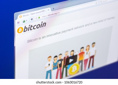 Ryazan, Russia - March 29, 2018 - Homepage Of Bitcoin Cryptocurrency On The Display Of PC, Web Adress - Bitcoin.org.