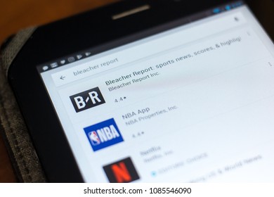 Ryazan, Russia - May 02, 2018: Bleacher Report Icon In The List Of Mobile Apps On The Display Of Tablet PC.
