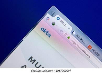 Ryazan, Russia - May 08, 2018: Okta website on the display of PC, url - Okta.com.