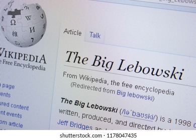 Ryazan, Russia - September 09, 2018 - Wikipedia page about The Big Lebowski on a display of PC.